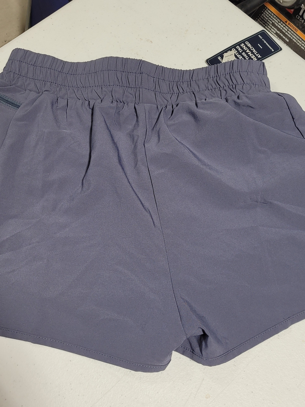 Women's Athletic Shorts - Dusty Lavender Elastic Waist with Zipper Pocket - Picture 5 of 5